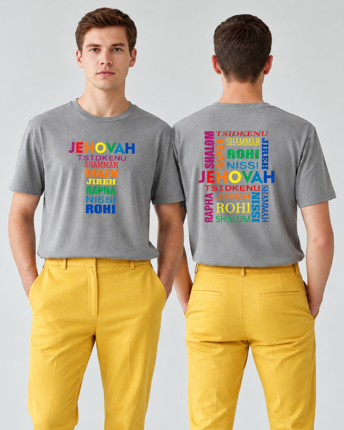 Names of God Grey T-shirt front and rear views