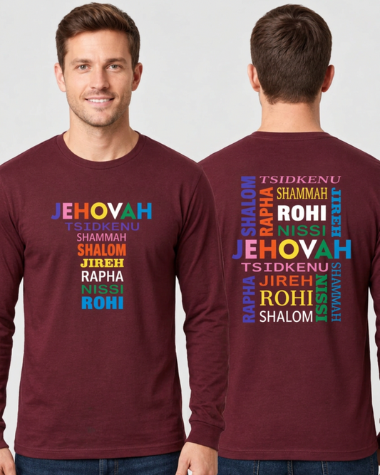 Names of God Maroon T-shirt front and rear views